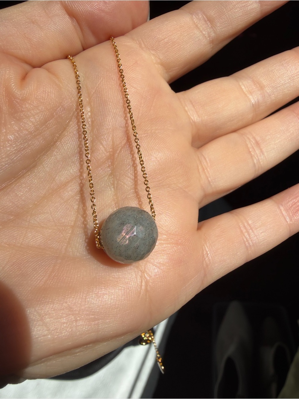 Gorjana Gemstone Power Adjustable Necklace-Gray Labradorite Stone and Gold Chain